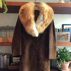 Vintage Suede Trench with Fox Fur Collar